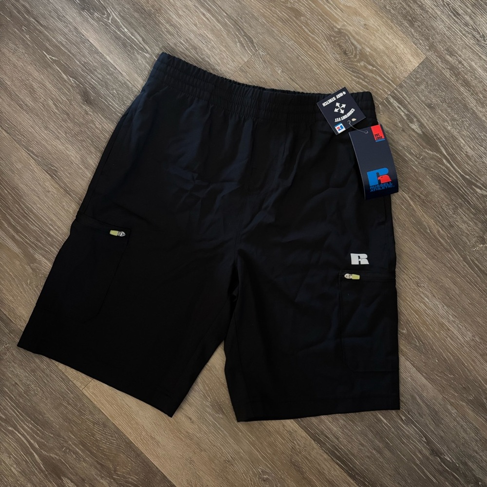 Russell Athletic Boys Black Performance Cargo Shorts Sz 14/16 NWT